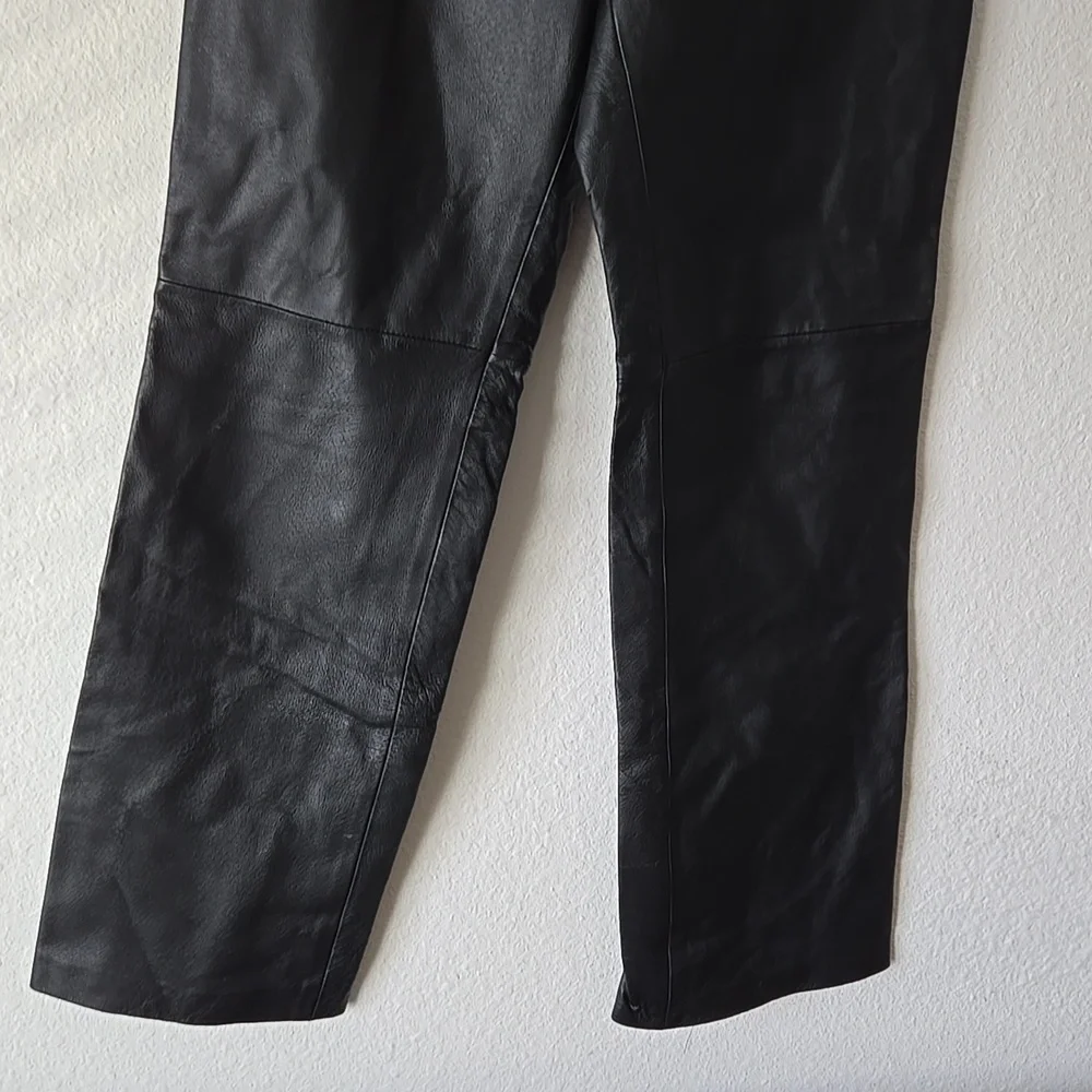 Vintage Clio Black 100% Leather Straight Leg Pant Classic Minimalist Winter Pant